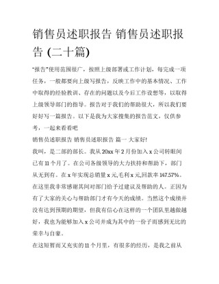 销售员述职报告 销售员述职报告 (二十篇)