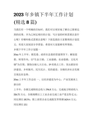 2023年乡镇下半年工作计划(精选8篇)