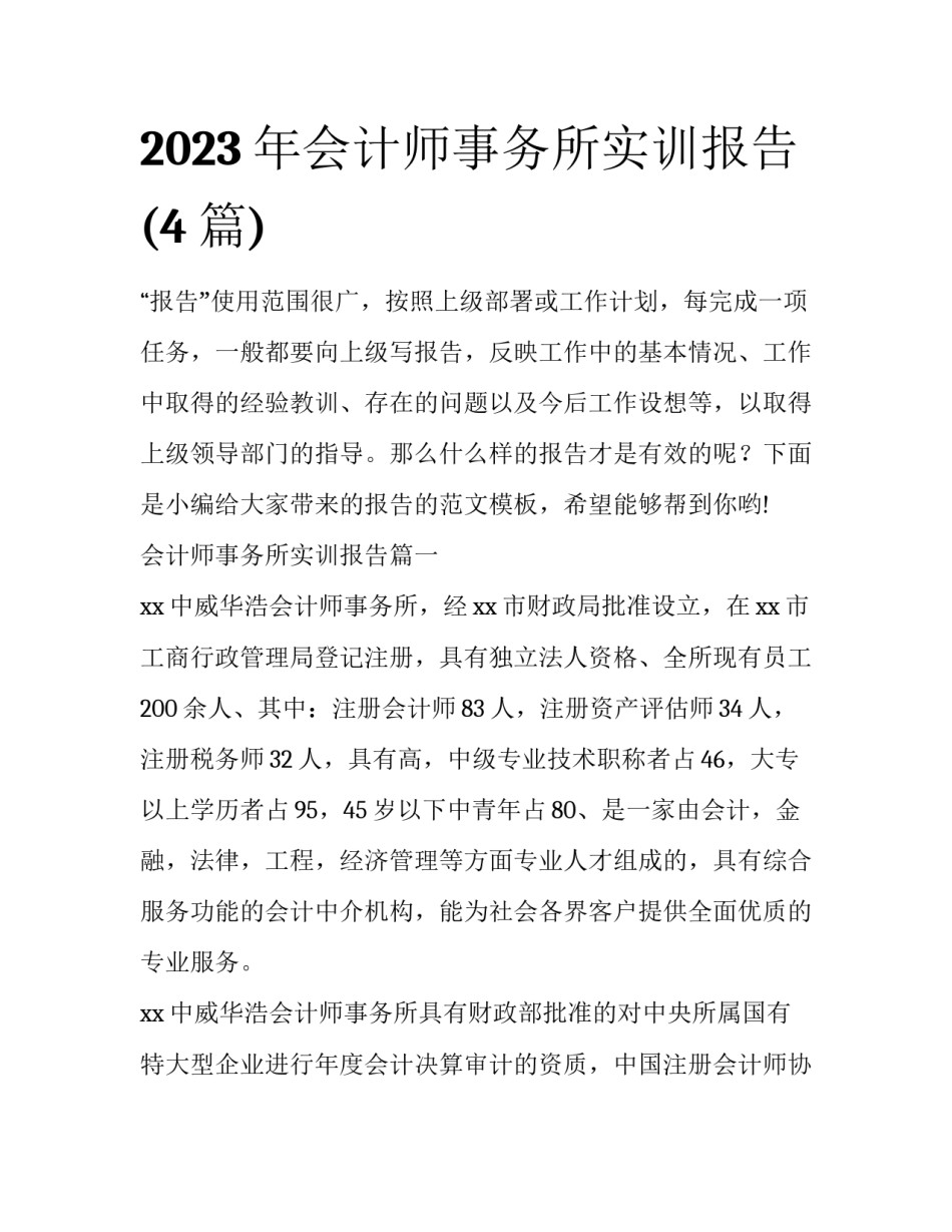 2023年会计师事务所实训报告(4篇)_第1页