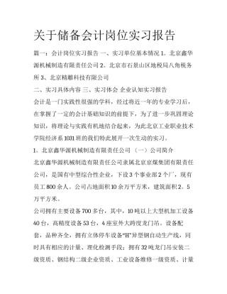 关于储备会计岗位实习报告