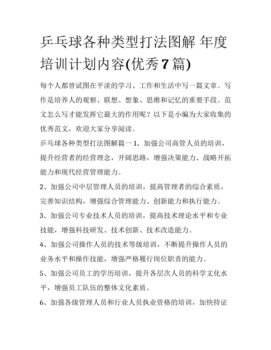 乒乓球各种类型打法图解 年度培训计划内容(优秀7篇)_第1页