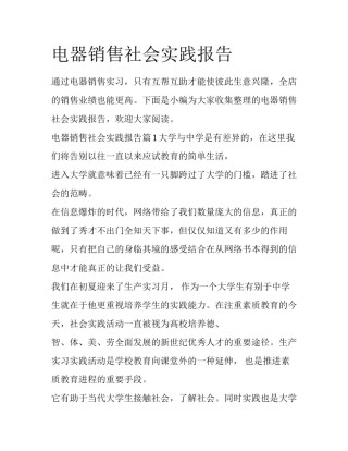 电器销售社会实践报告