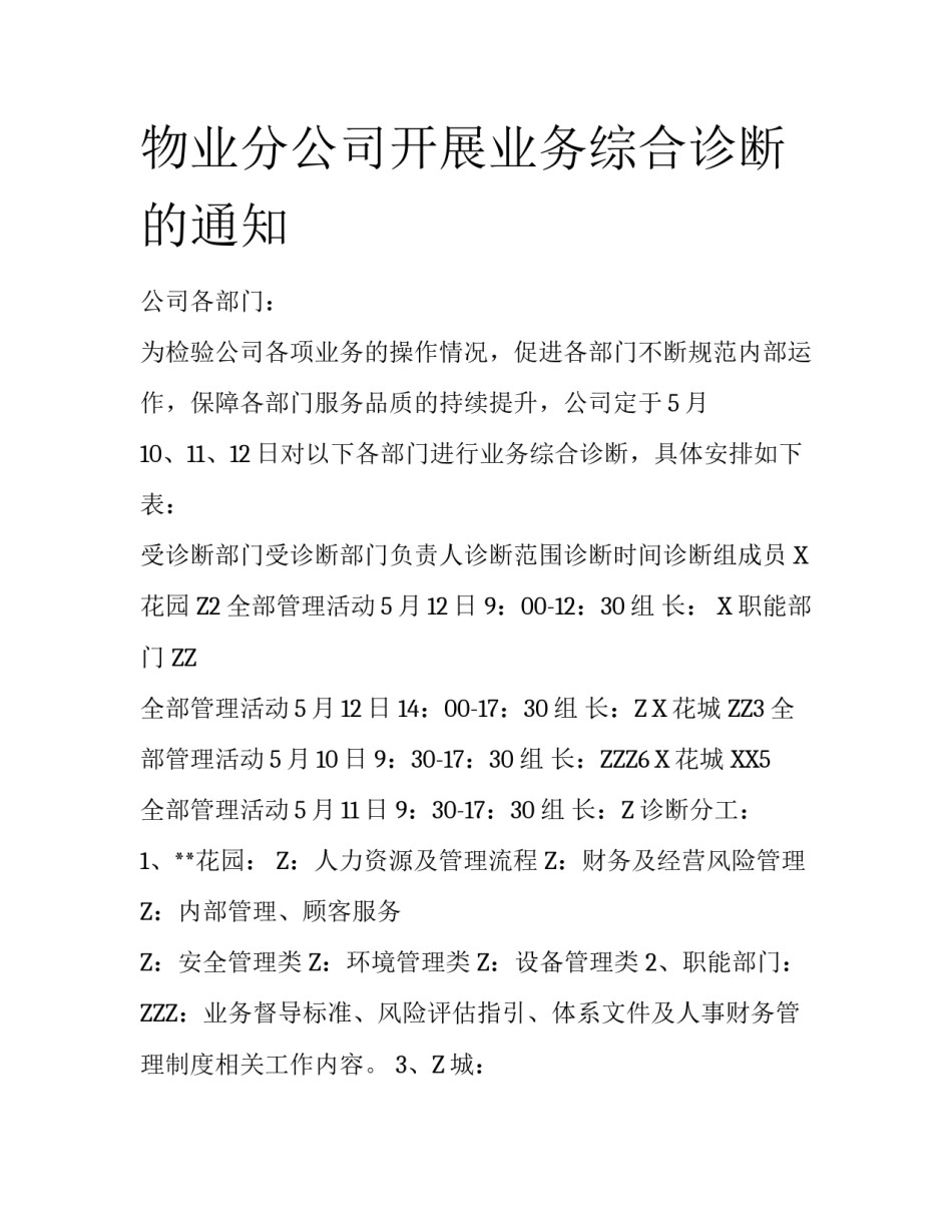 物业分公司开展业务综合诊断的通知_第1页