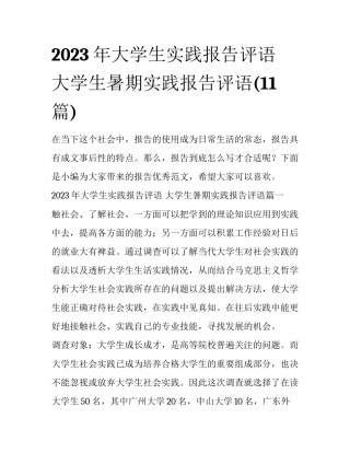 2023年大学生实践报告评语 大学生暑期实践报告评语(11篇)