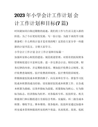 2023年小学会计工作计划 会计工作计划和目标(7篇)