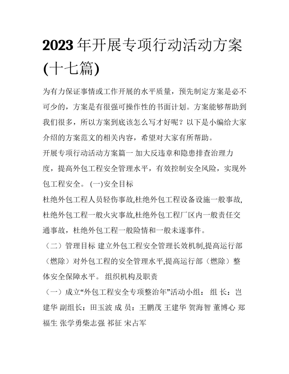 2023年开展专项行动活动方案(十七篇)_第1页