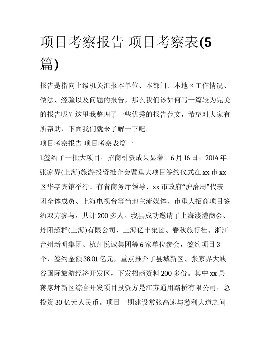 项目考察报告 项目考察表(5篇)_第1页