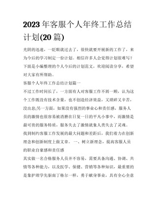 2023年客服个人年终工作总结计划(20篇)