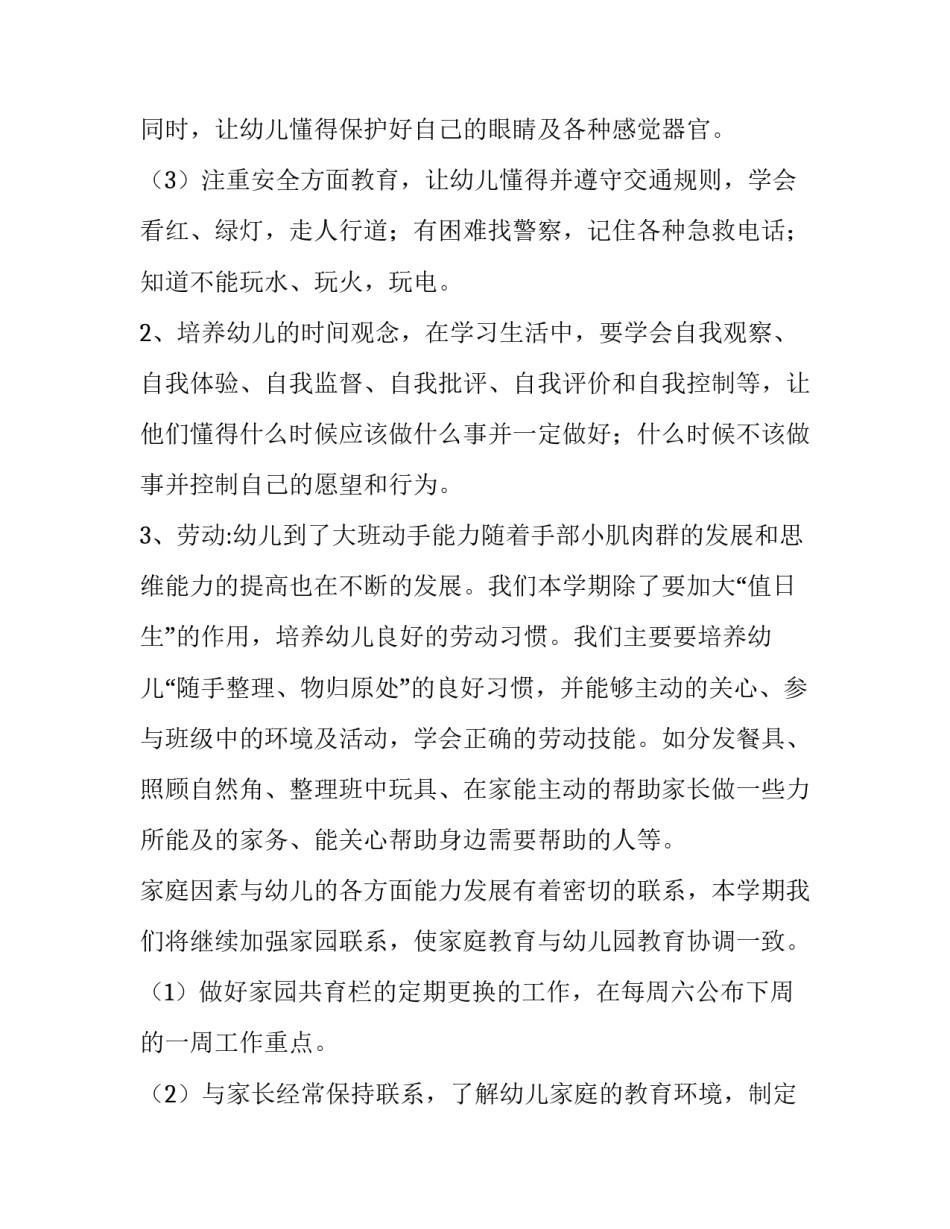 2023年幼儿园班级教学计划大班(13篇)_第2页