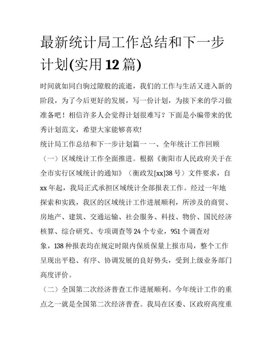 最新统计局工作总结和下一步计划(实用12篇)_第1页