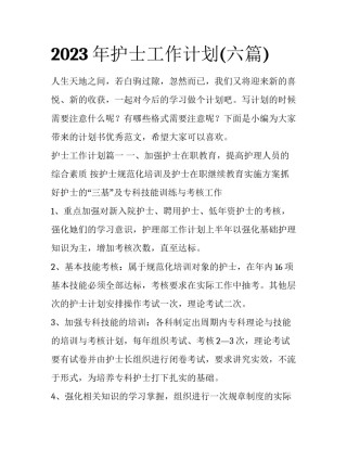 2023年护士工作计划(六篇)