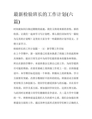 最新检验班长的工作计划(六篇)