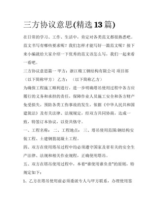 三方协议意思(精选13篇)