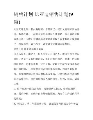 销售计划 比亚迪销售计划(9篇)