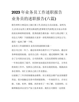 2023年业务员工作述职报告 业务员的述职报告(六篇)