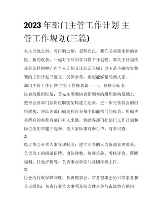 2023年部门主管工作计划 主管工作规划(三篇)