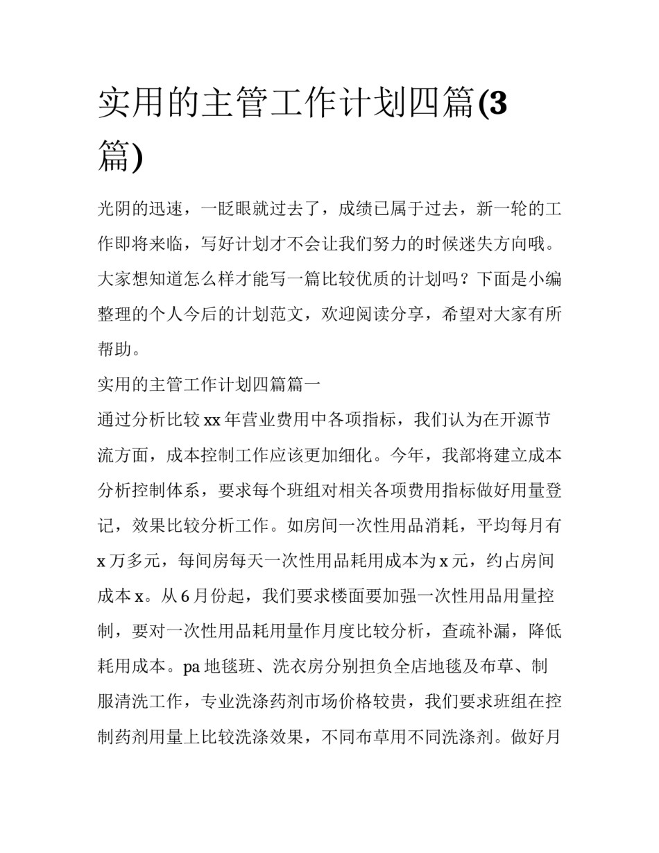 实用的主管工作计划四篇(3篇)_第1页