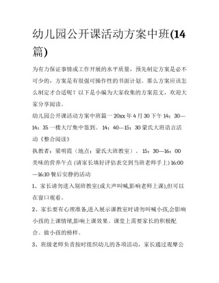幼儿园公开课活动方案中班(14篇)