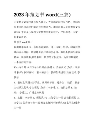 2023年策划书word(三篇)