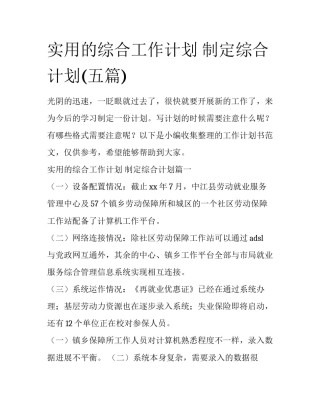 实用的综合工作计划 制定综合计划(五篇)