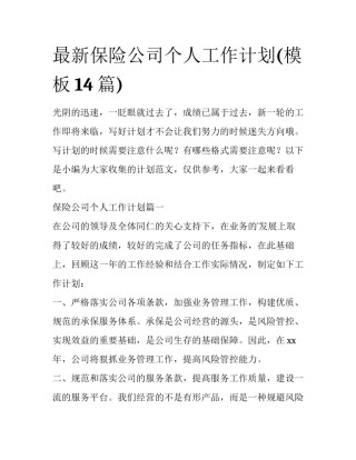最新保险公司个人工作计划(模板14篇)