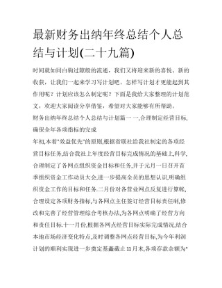最新财务出纳年终总结个人总结与计划(二十九篇)
