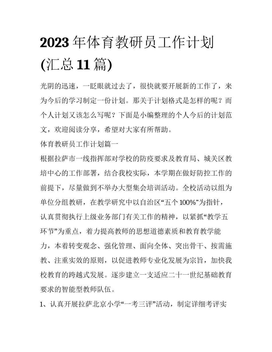 2023年体育教研员工作计划(汇总11篇)_第1页