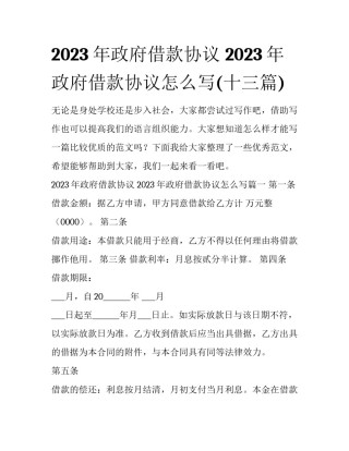 2023年政府借款协议 2023年政府借款协议怎么写(十三篇)