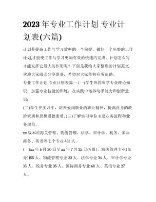2023年专业工作计划 专业计划表(六篇)