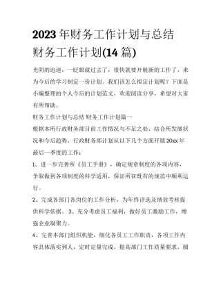 2023年财务工作计划与总结 财务工作计划(14篇)