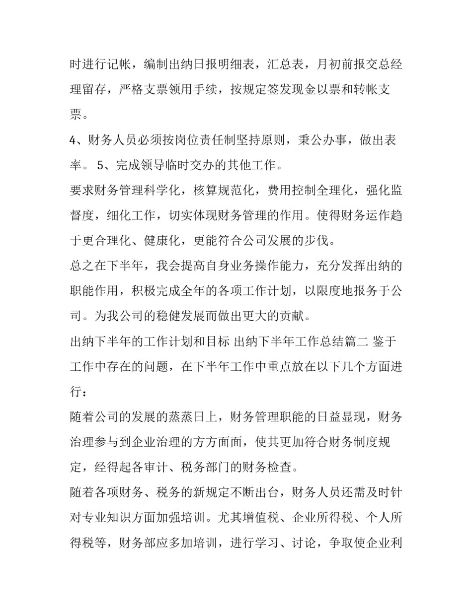 2023年出纳下半年的工作计划和目标 出纳下半年工作总结(3篇)_第2页