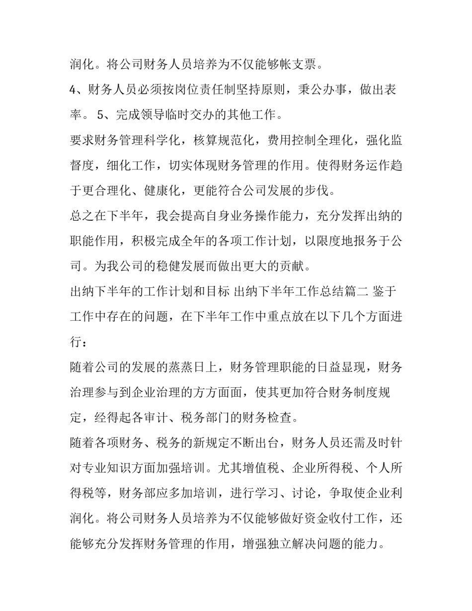 2023年出纳下半年的工作计划和目标 出纳下半年工作总结(3篇)_第3页