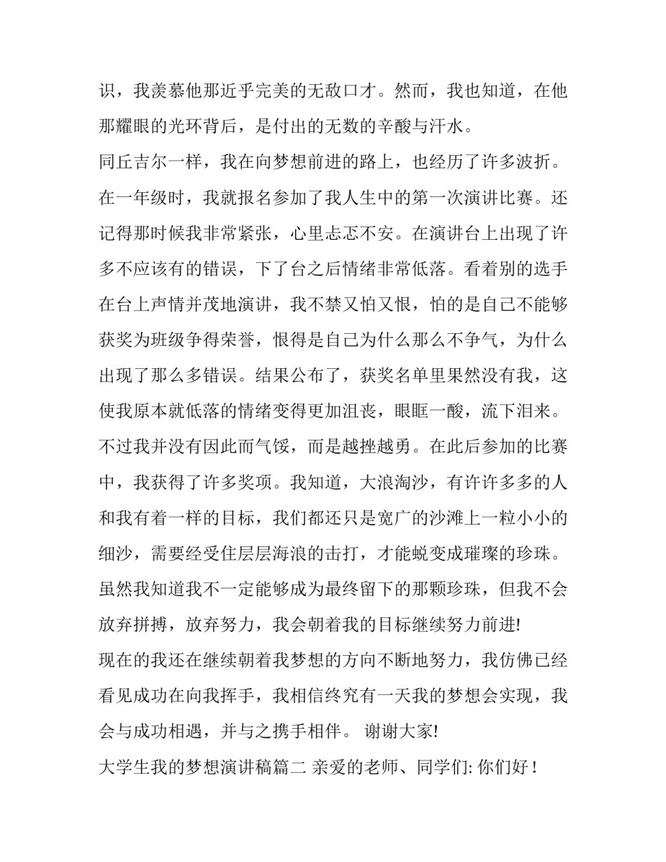 2023年大学生我的梦想演讲稿(通用8篇)_第3页