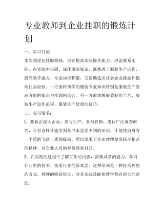 专业教师到企业挂职的锻炼计划