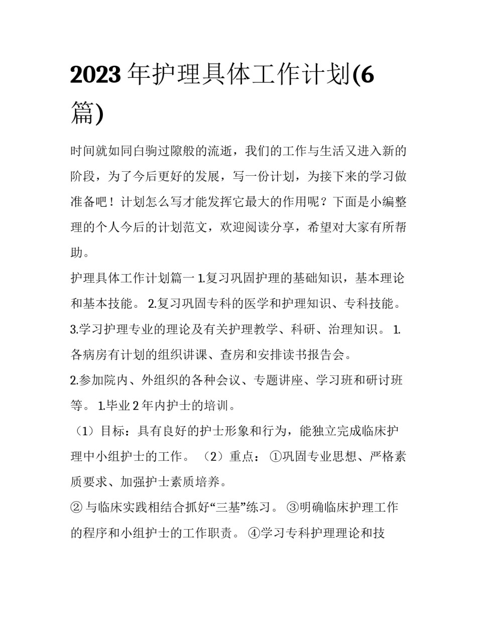 2023年护理具体工作计划(6篇)_第1页