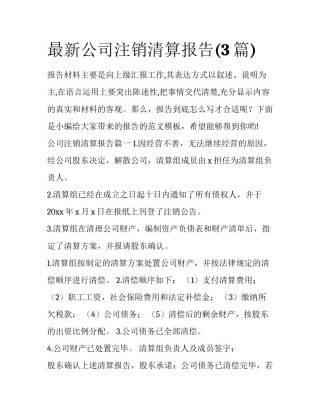 最新公司注销清算报告(3篇)