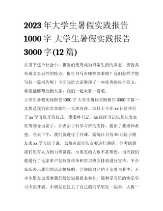 2023年大学生暑假实践报告1000字 大学生暑假实践报告3000字(12篇)