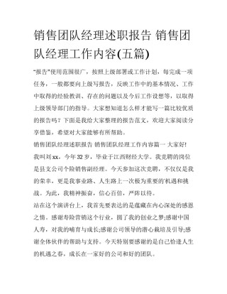 销售团队经理述职报告 销售团队经理工作内容(五篇)