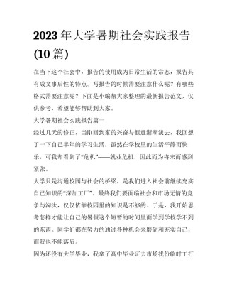 2023年大学暑期社会实践报告(10篇)