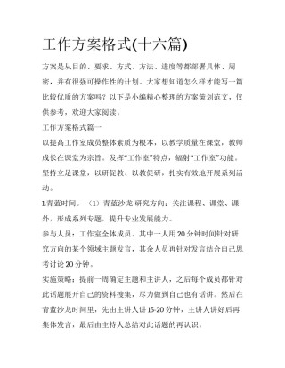 工作方案格式(十六篇)