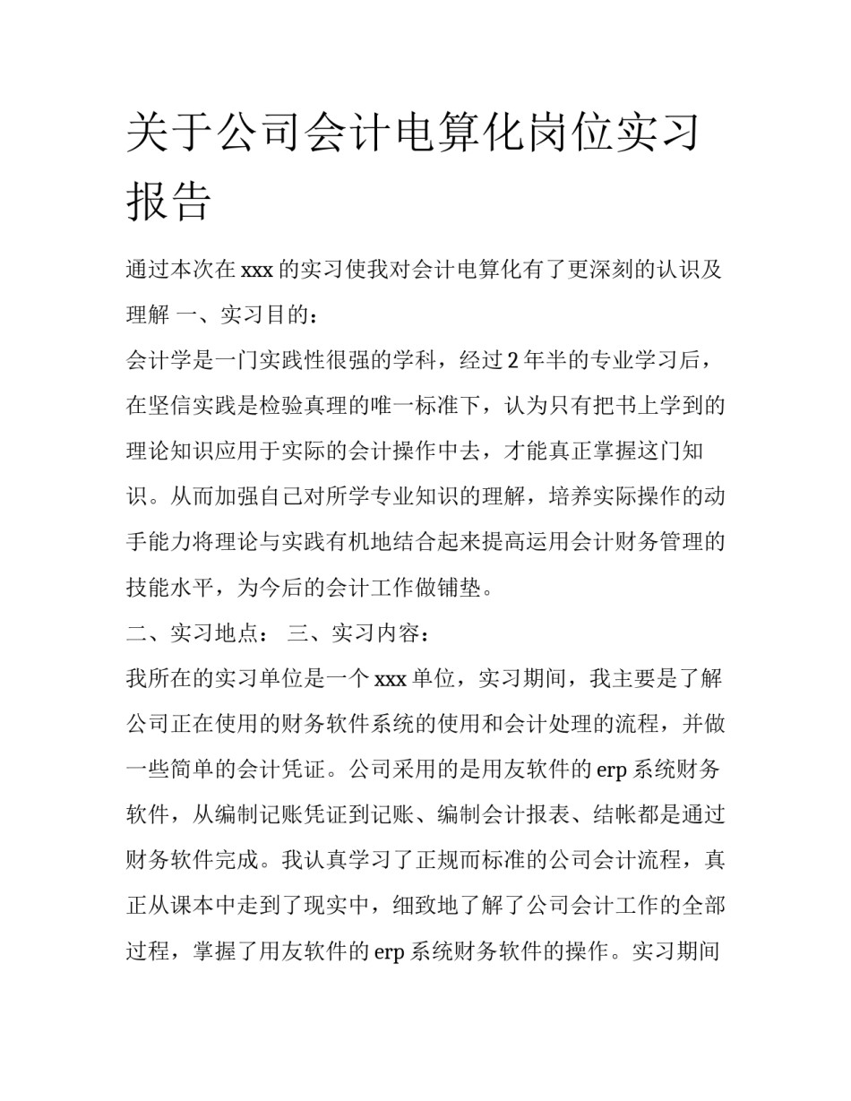 关于公司会计电算化岗位实习报告_第1页
