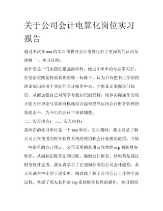 关于公司会计电算化岗位实习报告