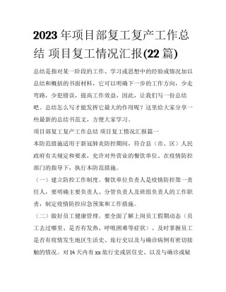 2023年项目部复工复产工作总结 项目复工情况汇报(22篇)