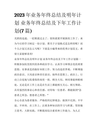 2023年业务年终总结及明年计划 业务年终总结及下年工作计划(7篇)