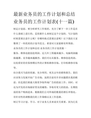 最新业务员的工作计划和总结 业务员的工作计划表(十一篇)
