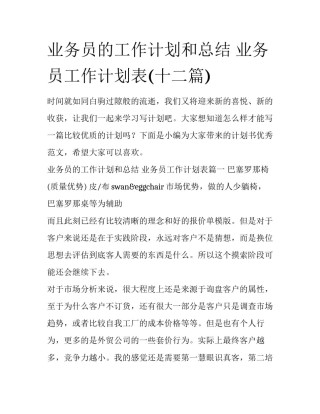 业务员的工作计划和总结 业务员工作计划表(十二篇)