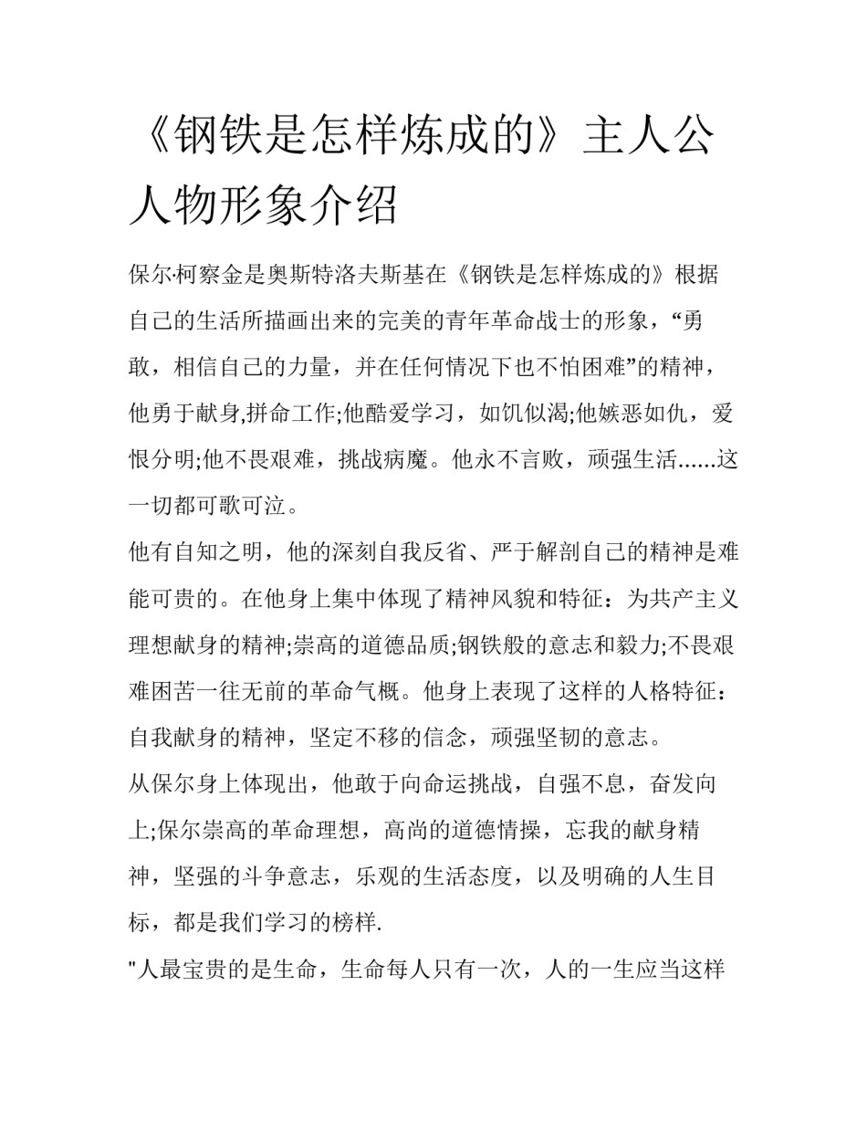 《钢铁是怎样炼成的》主人公人物形象介绍_第1页