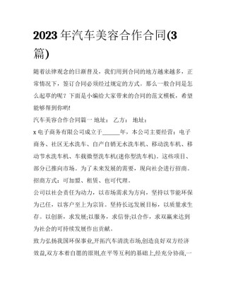 2023年汽车美容合作合同(3篇)