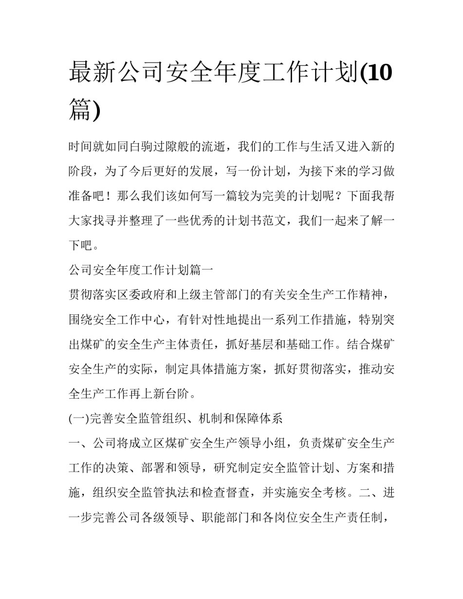 最新公司安全年度工作计划(10篇)_第1页