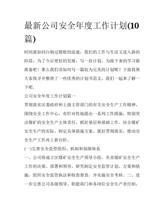 最新公司安全年度工作计划(10篇)
